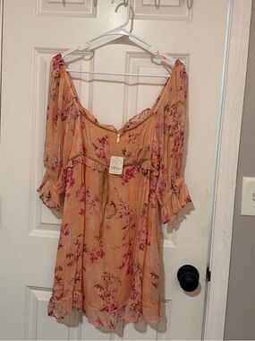 Free People Floral Marney Mini Dress NWT  Size M Peach